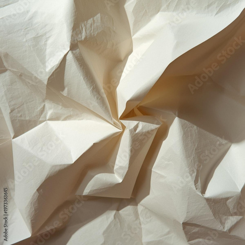 A close-up view of crumpled white paper with creases and folds