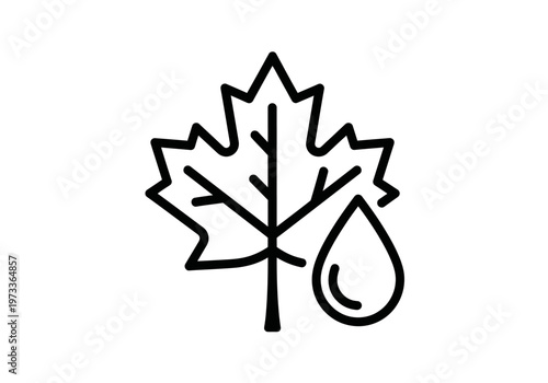 Maple Leaf and Syrup Drop Icon - Line Art Illustration for Natural Sweeteners and Canadian Products