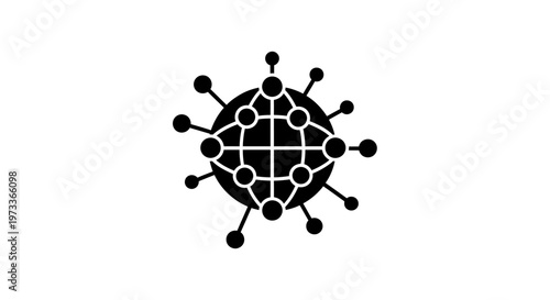 Black and white virus graphic symbol.