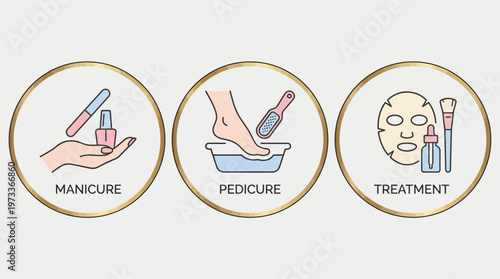 Professional beauty salon service icons with manicure, pedicure, and cosmetic treatment tools