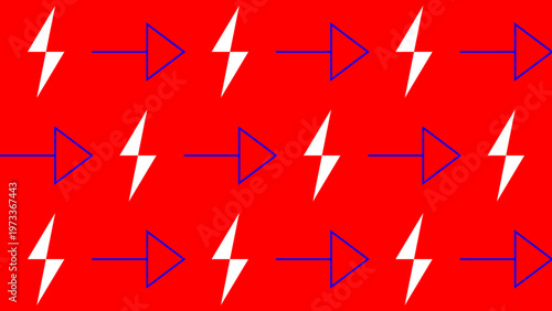 Energetic Flow: A vivid illustration showcases a dynamic sequence of lightning bolts and directional arrows against a striking red backdrop, symbolizing power and movement.