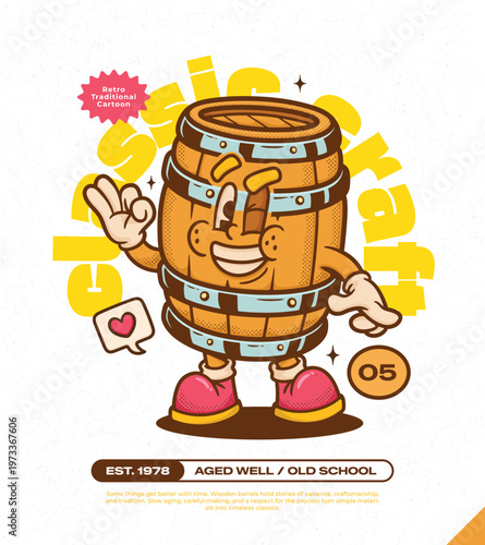 Wooden Barrel Trendy Retro Cartoon Vector Hand Drawn 5