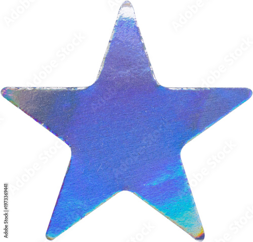 Holographic star sticker with iridescent foil texture isolated on white background