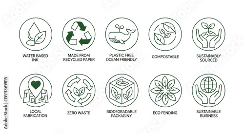 Sustainable Packaging and Eco-Friendly Product Icons Set for Green Branding