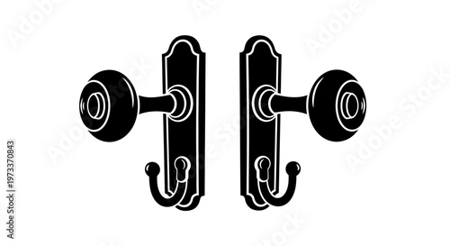 Black door handles with hooks.