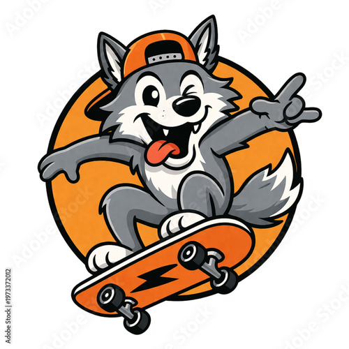 wolf playing skateboard vector