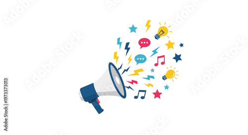Vector Megaphone with Creative Idea Icons and Bright Concept Symbols