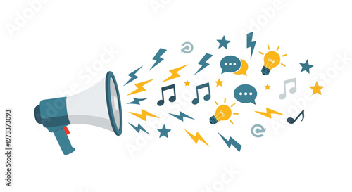 Vector Megaphone with Creative Concept Icons for Marketing and Communication