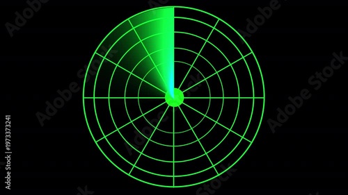 Radar Pulse Tracker, Signal Lock Radar, Green radar screen with spinning sweep against a dark 
digital circuit board and identifying target point, tracking system concept on alpha channel