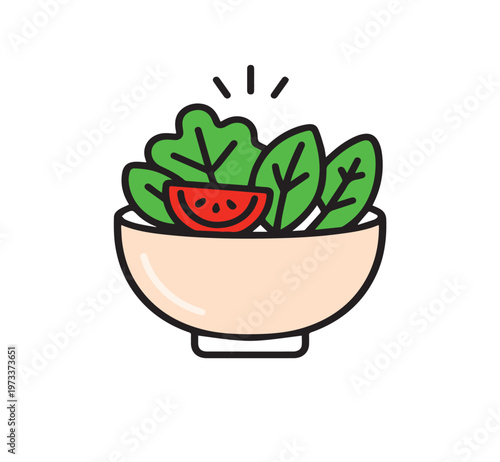 Fresh Salad Illustration: A vibrant illustration showcasing a healthy and delicious salad, with fresh leafy greens and a juicy tomato slice, served in an inviting bowl, ready to nourish and delight.