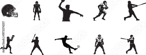 A collection of black silhouettes showing various athletes playing different popular sports games. isolated on transparent background, Vector