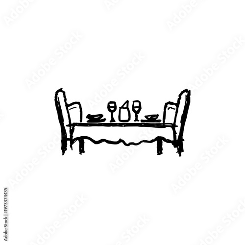 Family dinner table icon logo design. People eating together sign and symbol. Family meal icon. Hand drawn doodle family dinner vector illustration.