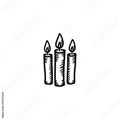 Doodle candle icon set. Hand drawn candle symbol collection. Candle sign and logo. Vector illustration.