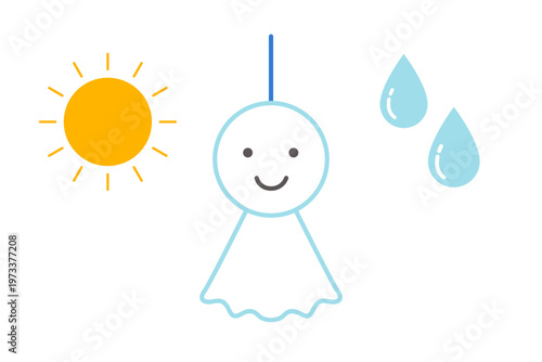 Photos かわいいてるてる坊主と太陽と雨の雫のベクターイラスト