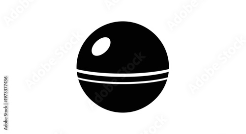 Black cricket ball with white seam.
