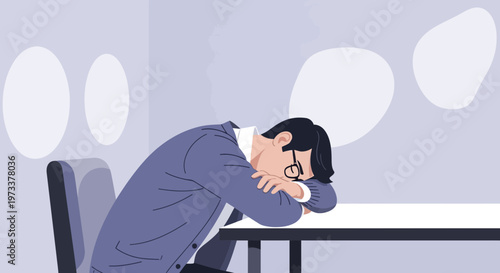 Exhausted businessman resting head on desk, feeling stressed and overwhelmed at work.