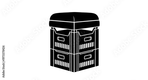 Black plastic crate with handles.