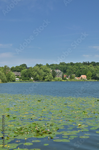 Waterfront at Lake Kellersee called Kellerseepromenade,Malente,Holstein Switzerland Nature Park,Germany