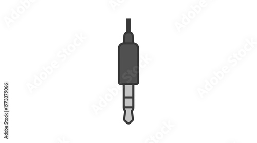 Close-up of black audio jack plug connector for sound equipment on isolated white background