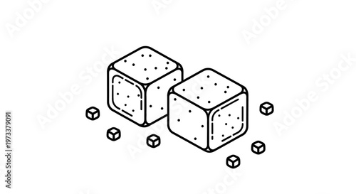 Minimalist Isometric Sugar Cubes Vector Line Art Illustration
