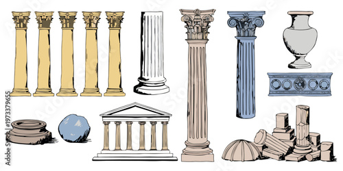 Foto Classic ancient Greek marble columns stand as a monumental pillar of Ionic architecture in this antique stone temple style illustration