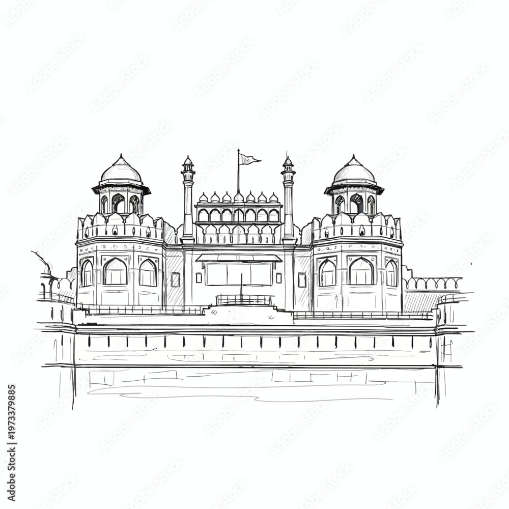 Fototapeta premium Red Fort Delhi Line Art – Historic Monument Illustration