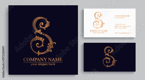 Logo monogram letter S in refined ornamental style. Clean elegant logotype for personal brand, business and corporate identity.