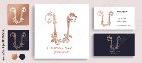 Logo monogram letter U in refined ornamental style. Clean elegant logotype for personal brand, business and corporate identity.