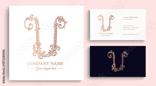 Logo monogram letter U in refined ornamental style. Clean elegant logotype for personal brand, business and corporate identity.