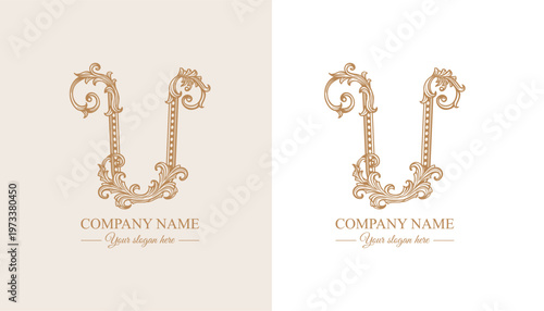 Logo monogram letter U in refined ornamental style. Clean elegant logotype for personal brand, business and corporate identity.