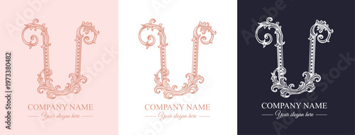 Logo monogram letter U in refined ornamental style. Clean elegant logotype for personal brand, business and corporate identity.