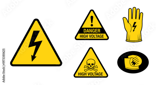 High voltage warning signs and symbols.