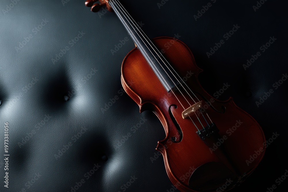 Fototapeta premium Violin on leather background classical music instrument concert poster concept elegant lighting