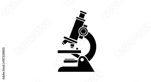 Black microscope on white background.