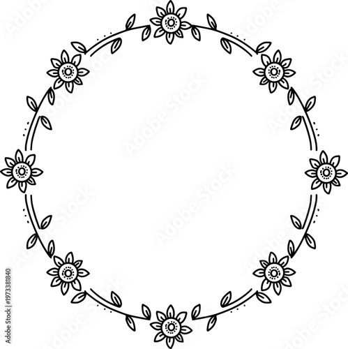 Elegant Floral Wreath Vector Frame Design Element. Hand-Drawn Botanical Border for Wedding Invitations, Logos, Branding, and Stationery.