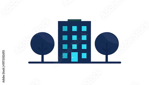City building with trees representing urban environment and simple architecture landscape icon vector