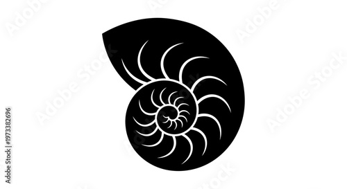Black Nautilus Shell Spiral Fossil Icon.