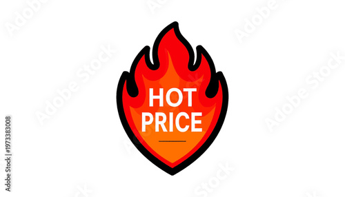 Hot price badge with flame shape representing urgent discount promotion in retail marketing graphic vector