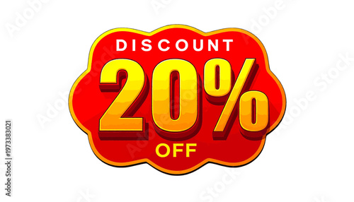 Bright discount badge showing twenty percent off promotion in bold retail marketing graphic design vector