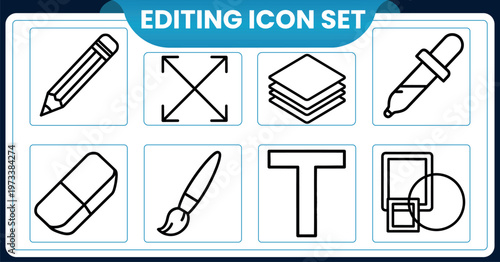 Editing icon set pencil eraser and other tools