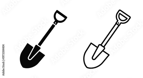 Two black shovels depicted in a minimalist style a striking silhouette