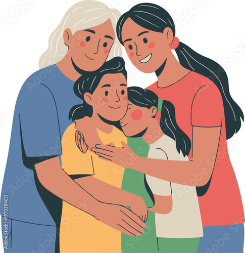Multi generational family hugging closely, showing deep love and support for each other in a warm embrace.