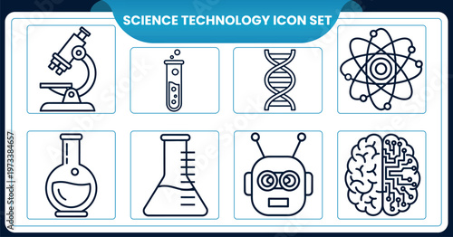 Science and technology icon set exploring scientific disciplinesScience and technology icon set exploring scientific disciplines
