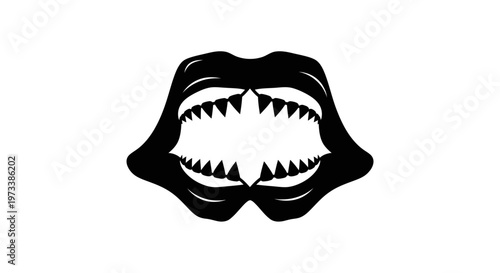 Black lips with sharp vampire fangs.