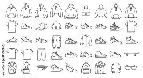Collection of stylish clothing and accessories for urban fashion and streetwear.