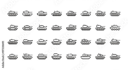 Collection of various tank illustrations in a repeating pattern for design purposes.