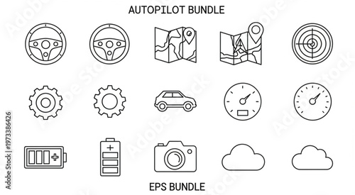 Autopilot Bundle - Steering Wheels, Maps, Gears, Cars, Speedometers, Batteries, Cameras, and Clouds.