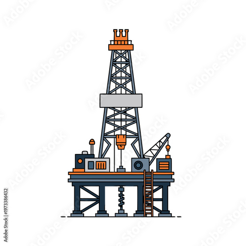 Offshore oil rig drilling platform on white background