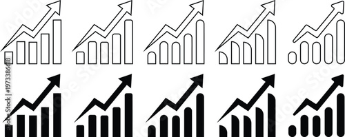 Title growth and progress a series of increasing bar and line graphs description a collection of minimalist black and white graphs depicting