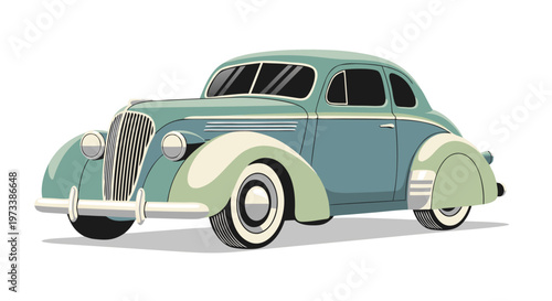 Classic vintage car parked on white studio background